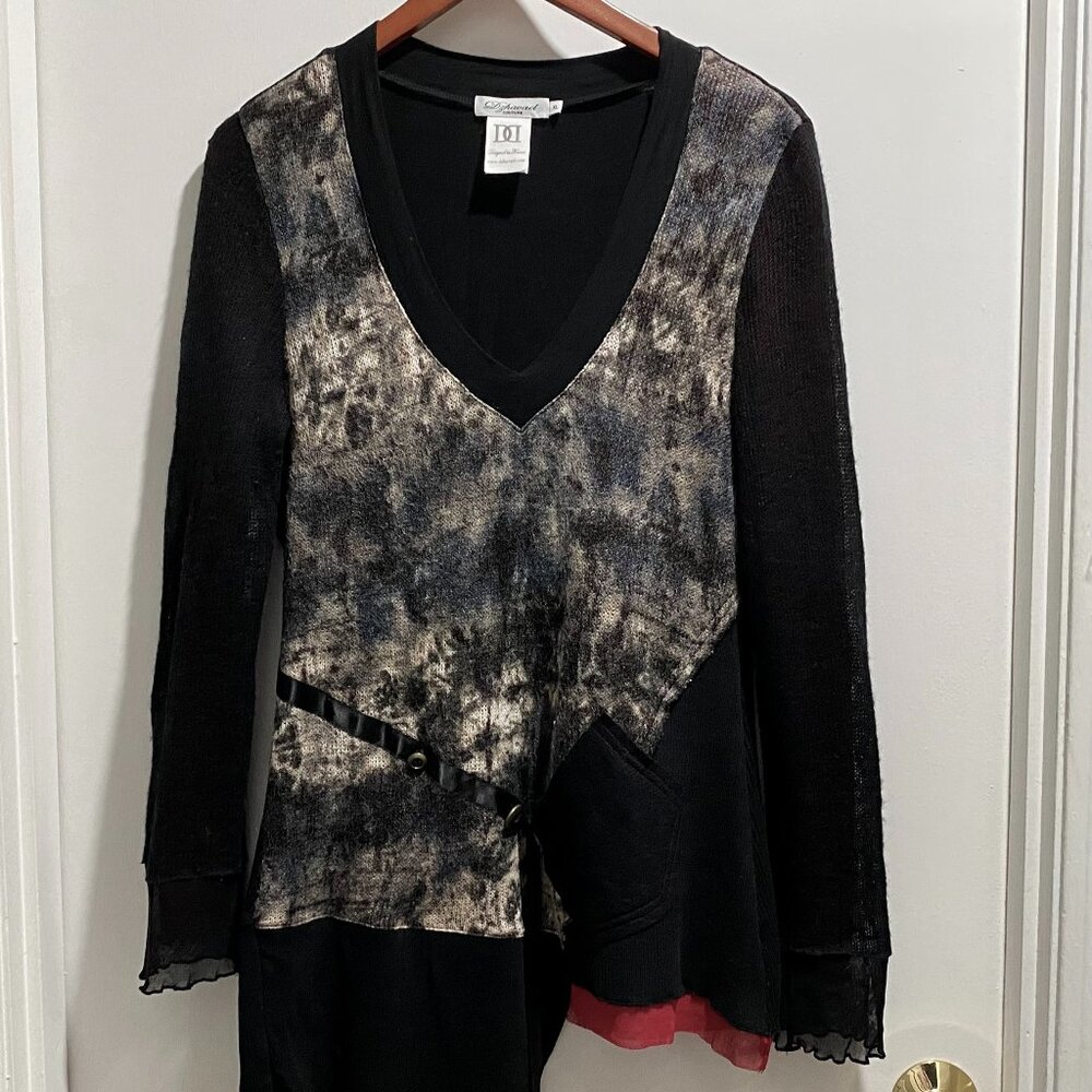 Dzhavael Mix Media Sheer Goth Punk Grunge Rock Y2K Lagenlook Asymmetrical Top M